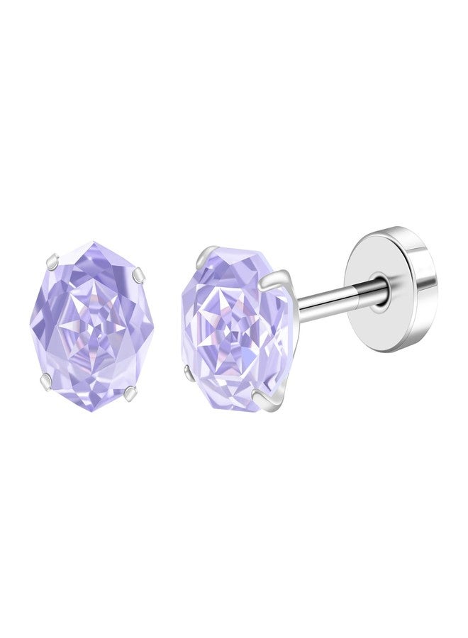 BLISI Hypoallergenic Titanium Earrings Flat Back Stud Earrings ASTM F136 Titanium Screw-On Design with 6mm Lavender Rose-Cut Cubic Zirconia for Women with Sensitive Ears - Image 1